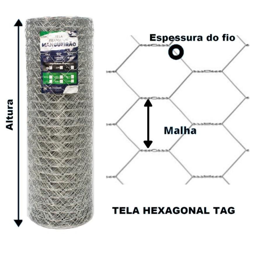 TELA HEXAGONAL MANGUEIRÃO TAG MALHA 3" FIO BWG 16 (1,65mm) RL 50X1,0m - 5