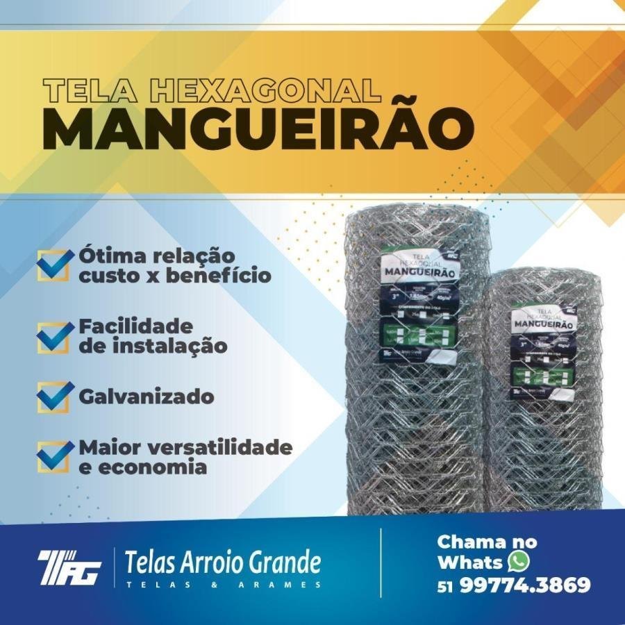 TELA HEXAGONAL MANGUEIRÃO TAG MALHA 3" FIO BWG 16 (1,65mm) RL 50X1,0m - 2