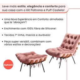 Poltrona Sala Estar Decorativa Costela de Adão com Puff Luxo:poltrona Costela Veludo Rose - 9