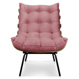 Poltrona Sala Estar Decorativa Costela de Adão com Puff Luxo:poltrona Costela Veludo Rose - 8