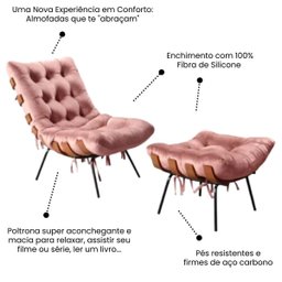 Poltrona Sala Estar Decorativa Costela de Adão com Puff Luxo:poltrona Costela Veludo Rose - 4