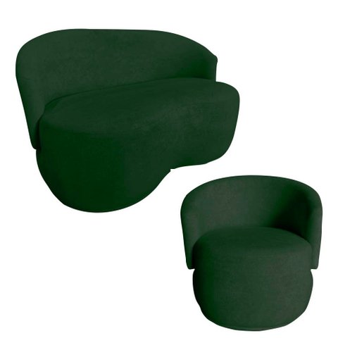 Kit Namoradeira + Poltrona Decorativa Beatriz Orgânica Veludo Verde