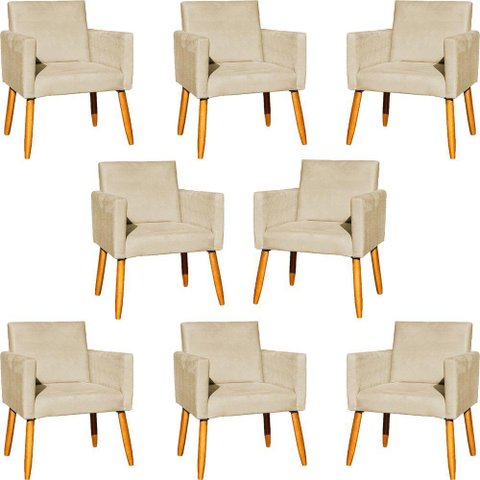 Kit 8 Poltronas Nina para Recepção Suede Cores Pé Palito 30cm Castanho - Suede