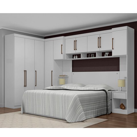 Jogo de Quarto Modulado Firenze de Casal Branco 7 Pçs Painel de Casal + Mesa de Cabeceira