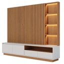 Ver imagem 2 de Estante Painel Ripado para Tv 82 Pol Led 240cm Jolie C04 Freijó Off White Matte - Lyam Decor