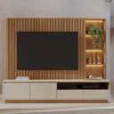 Ver imagem 1 de Estante Painel Ripado para TV 82 pol LED 240cm Jolie C04 Freijó Off White Matte - Lyam Decor