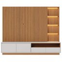 Ver mais imagens de Estante Painel Ripado para Tv 82 Pol Led 240cm Jolie C04 Freijó Off White Matte - Lyam Decor