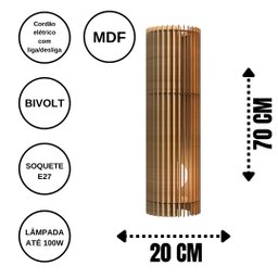 Abajur Grande de Chão TORRE -:MDF CRU/70x20cm - 3