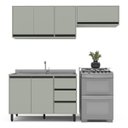 Ver imagem 2 de Cozinha Koya 3 Peças 200x214cm Armários Aéreos Balcão 2 Portas 3 Gavetas Verde 250027