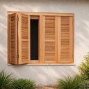 Ver imagem 2 de Janela de Madeira com Veneziana Pantográfica Eucalipto 140x100cm Premium