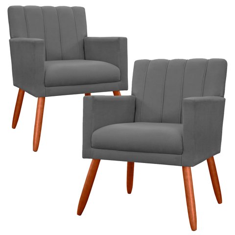 Kit 2 Poltrona Decorativa Miami Cinza para Sala de Estar Recepção