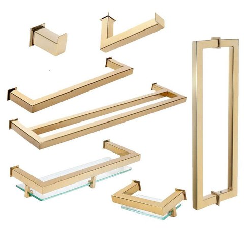 Kit de Acessórios para Banheiro com 7 Peças em Aço Inox Dourado Linha Larissa