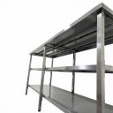 Ver imagem 3 de Mesa de Aço Inox Industrial 160x60x90 cm com 2 Prateleiras Fenestradas Plano Liso Nortinox Stander