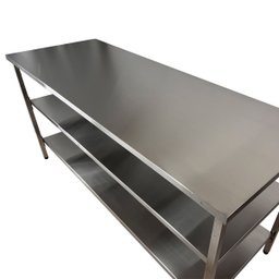 Mesa de Aço Inox Industrial 160x60x90 Cm com 2 Prateleiras Fenestradas Plano Liso Nortinox Stander - 6