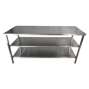 Mesa de Aço Inox Industrial 160x60x90 Cm com 2 Prateleiras Fenestradas Plano Liso Nortinox Stander