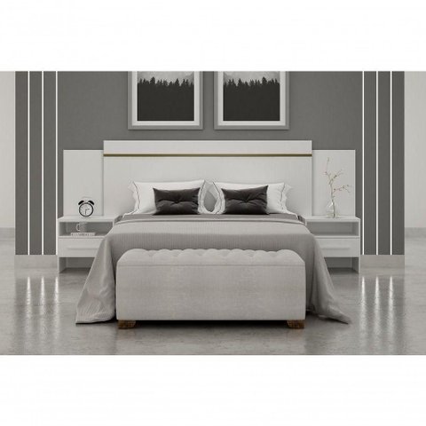 Cabeceira Casal Royal com 2 Mesas de Cabeceira no Box MDF Estofada Branco 240cm