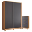Ver imagem 1 de Guarda Roupa Solteiro Frizatto 02 Portas de Correr e Cômoda Mobi 04 Gavetas Freijo Titanium - Móveis