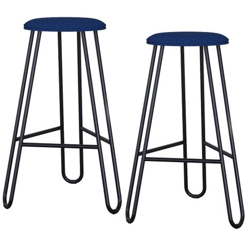 Kit 02 Banquetas Baixa Bar Cozinha Sala de Jantar Áris C01 Preto Linho Azul Jeans - Lyam Decor