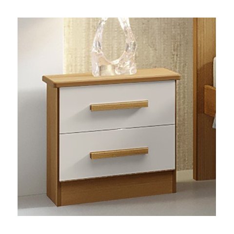 Mesa de Cabeceira com 2 Gavetas - New Athos-Cinamomo/Off White - Móveis D'Doro