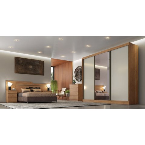 Guarda Roupa Casal com 1 Porta Espelhada 8 Gavetas - Diamond-cumaru/off White - Móveis Novo Horizont