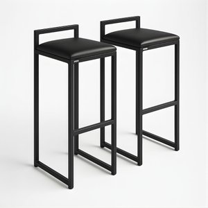 Kit 2 Banqueta Cozinha Balcão Alta Corino Bistro Bar Moderno:preto