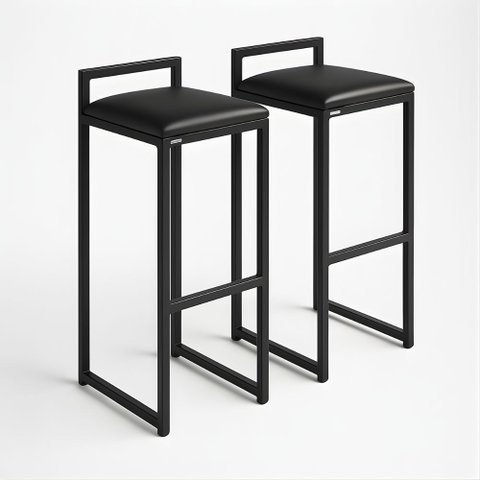 Kit 2 Banqueta Cozinha Balcão Alta Corino Bistro Bar Moderno:preto
