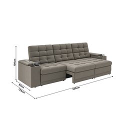 Sofá Confort Premium 2,30m Assento Retrátil/reclinável Porta Copos e Usb Suede Capuccino - Xflex - 2