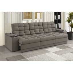 Sofá Confort Premium 2,30m Assento Retrátil/reclinável Porta Copos e Usb Suede Capuccino - Xflex - 1