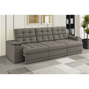 Sofá Confort Premium 2,30m Assento Retrátil/reclinável Porta Copos e Usb Suede Capuccino - Xflex