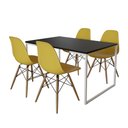 Ver imagem 2 de Mesa Industrial Base Ferro Branco 137x90 Tampo Preto 4 Cadeiras Eiffel Madeira Assento Amarelo