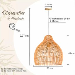 3 Pendente Fibra Natural em Rattan Artesanal Boho Nat38 - 6