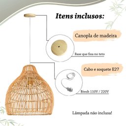 3 Pendente Fibra Natural em Rattan Artesanal Boho Nat38 - 4