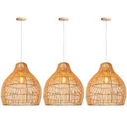 3 Pendente Fibra Natural em Rattan Artesanal Boho Nat38 - 1