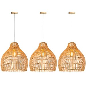 3 Pendente Fibra Natural em Rattan Artesanal Boho Nat38