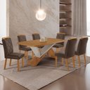 Ver imagem 1 de Mesa de Jantar Yasmin 180 Mdf Laminado e 6 Cadeiras Melissa Veludo Marrom//off White