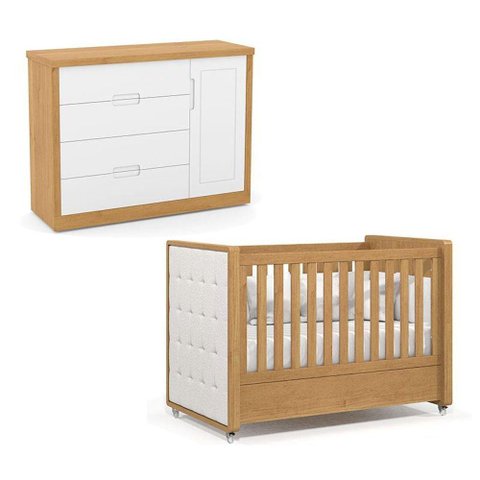 Berço Americano Capitonê New Boucle e Cômoda Infantil Tutto New Freijó - Matic