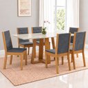 Ver imagem 1 de Conjunto Sala de Jantar Mesa Lisa 160cm Tampo MDF Vidro Canto Reto 6 Cadeiras Evelin