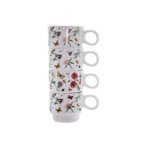Jogo 4 Xícaras Empilhar 150ml Porcelana para Café - Borboleta