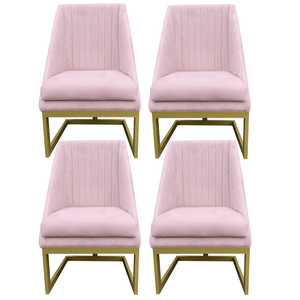 Kit 04 Cadeiras para Sala de Jantar Ana Base de Ferro Suede Rosa Bebê - D'classe Decor
