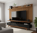 Ver imagem 1 de Conjunto Ripado para Sala Thor 1.8 Home Rack e Painel Luxo:black/freijo