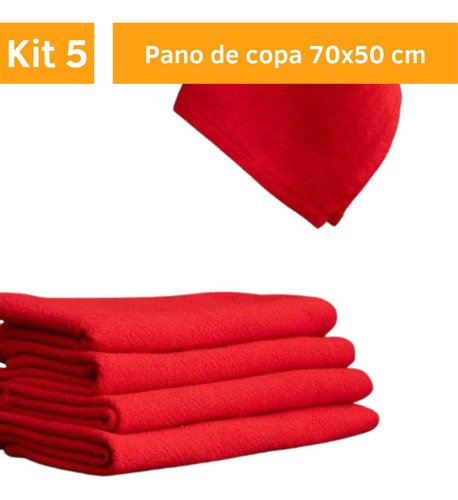 Kit 05 Pano de Prato Liso Vermelho Cozinha Copa com Bainha - 2