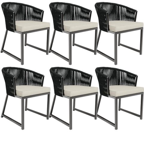 Kit 06 Cadeiras Decorativas para Área Gourmet Cozinha Corda Náutica Bethari D04 Preto - Lyam Decor