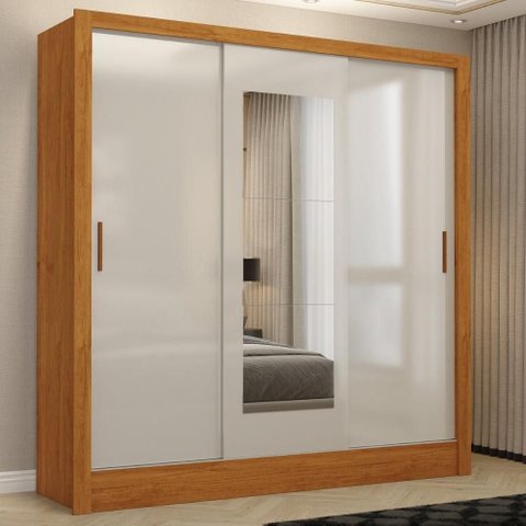 Guarda-Roupa Casal com Espelhos 3 Portas de Correr e 3 Gavetas 179cm Multimóveis CR35564 Madeirado/