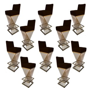 Kit 10 Banquetas Luma Base de Ferro Sued Marrom - D'classe Decor