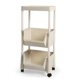Carrinho Multiuso Prático 3 Prateleiras em Plástico com Rodízio - Creme - 1 Carrinho Multiuso Prático 3 Prateleiras em Plástico com Rodízio - Creme - 1