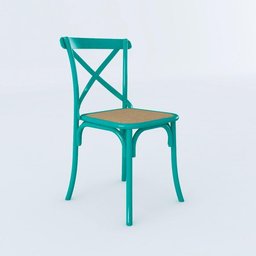 Cadeira Jantar Cross Katrina Azul Turquesa Assento Corano Bege Aço Azul - 1