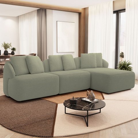 Sofá 4 Lugares com Chaise Direito Sala Living 288cm Arlo F04 Bouclê Oliva - Lyam Decor