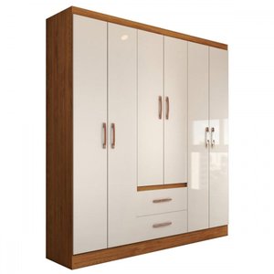 Guarda-roupa Solteiro Belmont 6 Portas 2 Gavetas Off White/nogueira - Panorama Móveis