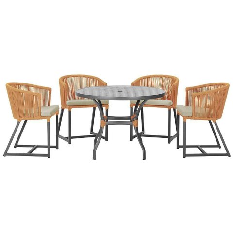 Mesa com 4 Cadeiras e Noronha Estofado 7 Trama Original Terra Cota