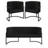 Kit 2 Cadeiras Poltronas + Sofá 2 Lugares Base Preta Corino Preto - 1